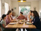 משפחה סביב שולחן אחרי ארוחה